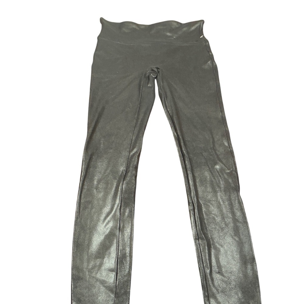 Spanx Faux Leather Legging Metallic GunmetalGrey High Waist Shaping Pants Medium